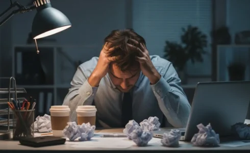 Office worker experiencing workplace stress
