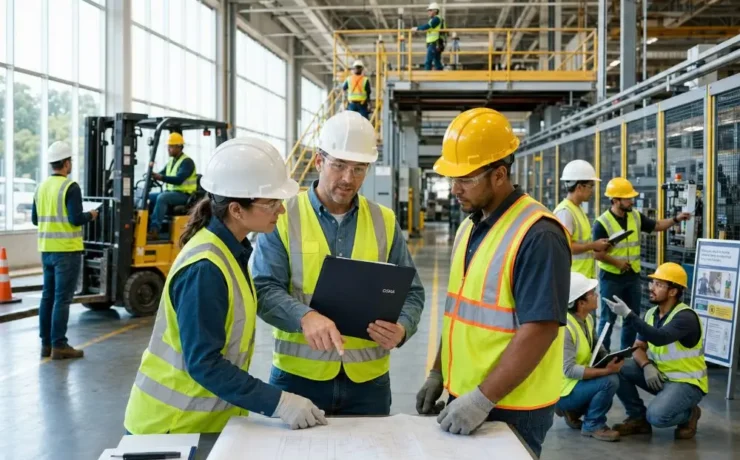 Safety specialist working with employees and management to improve workplace safety